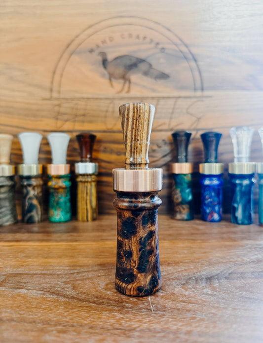 Redwood Burl / zebrawood double reed insert, duck call