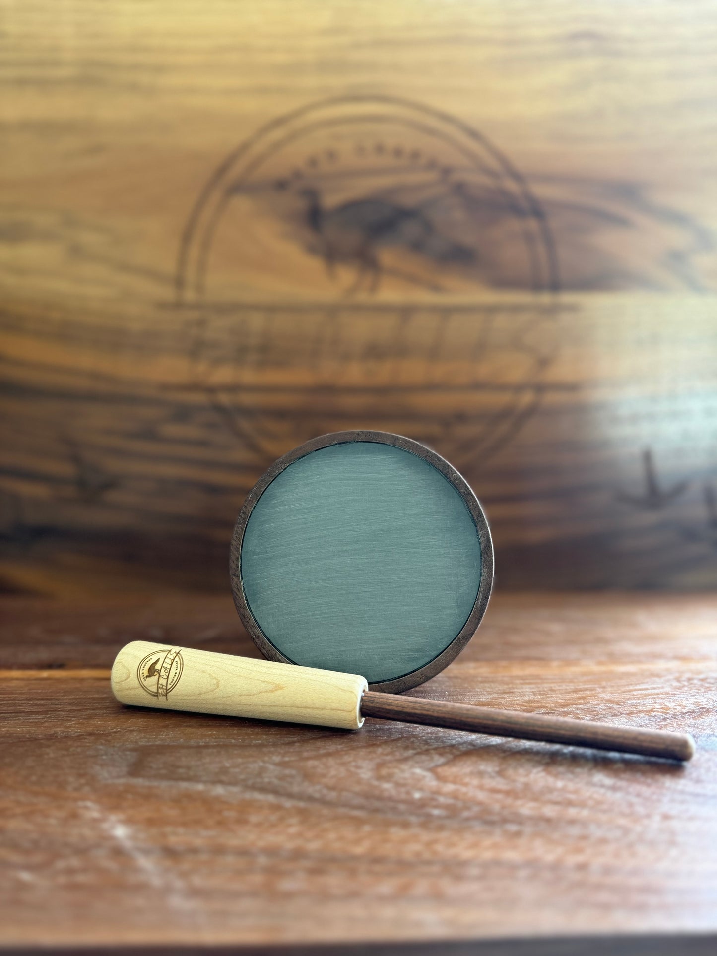 Walnut pot, slate over glass