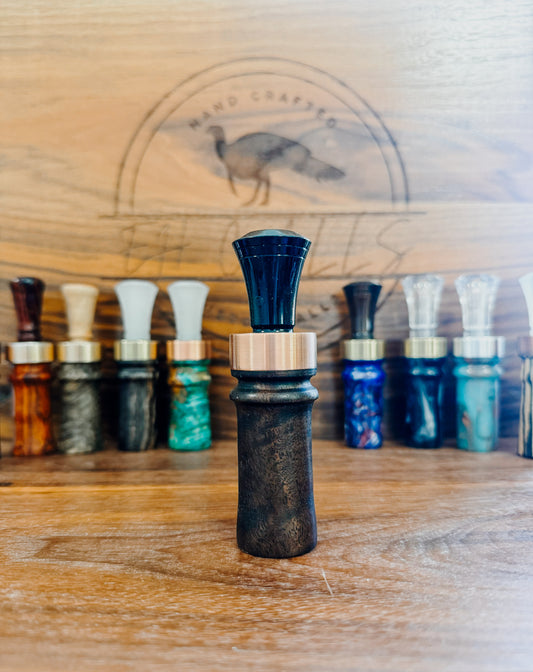 Curly walnut double reed, duck call