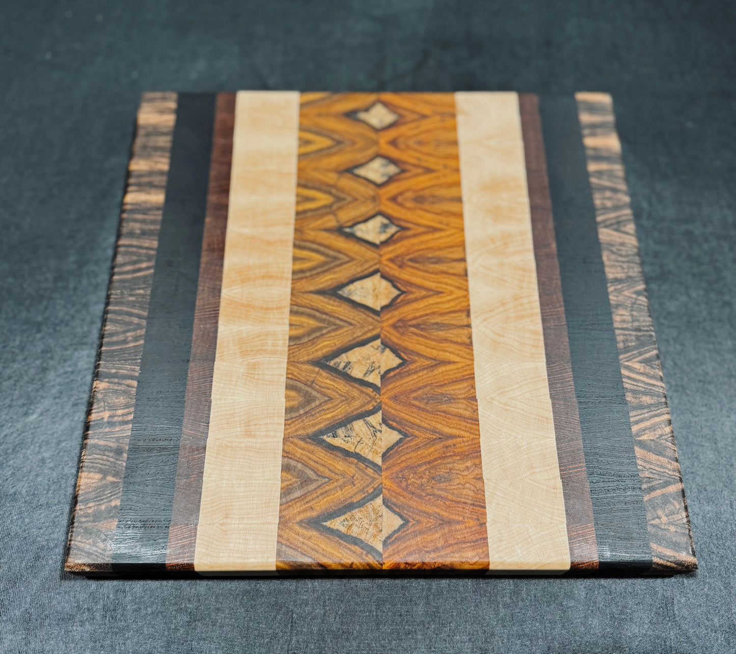 End Grain Cutting board - 14x13 - Zebrawood / Wenge / Leopardwood / Maple / Canarywood