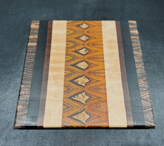 End Grain Cutting board - 14x13 - Zebrawood / Wenge / Leopardwood / Maple / Canarywood